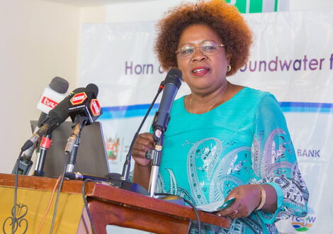Water CS Alice Wahome speaks during the launch of the Horn of Africa Groundwater for Resilience Regional Program at Sarova Panafric Hotel, Nairobi on February 1, 2023.