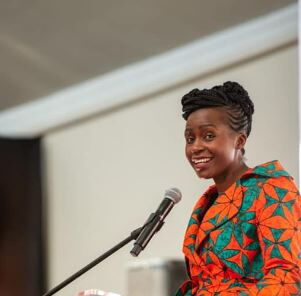 Social entrepreneur, Caren Wakoli addresses the Obama Foundation Africa Leaders in July 2019.