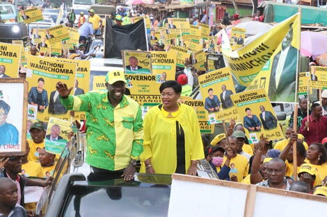 Vice President Rigathi Gachagua and Githunguri MP Gathoni Wamuchomba during the campaign ahead of the August 2022 general election