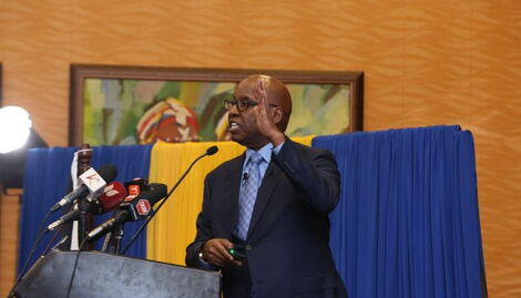 Businessman Jimmy Wanjigi at a presser when he claimed the government heist to inflate public lending on July 24, 2022.