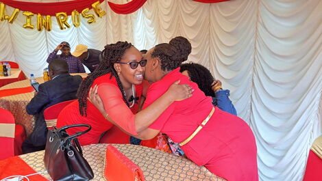Ex-Inooro TV presenter Winrose Wangui hugging her friend during the surprise party on Thursday, November 24, 2022