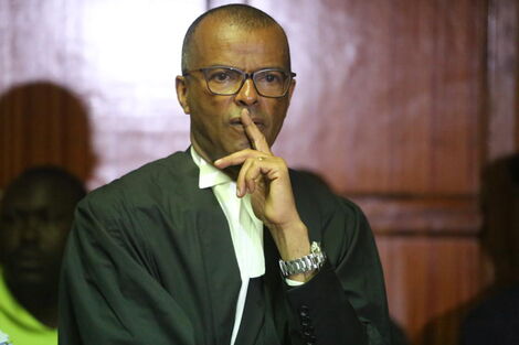 Sarah Wairimu’s lawyer Philip Murgor at a Milimani court in September 2019.