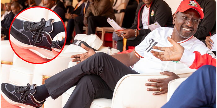 Details of Ruto’s Designer Sneakers Worn During Kenya vs Zambia CHAN Game