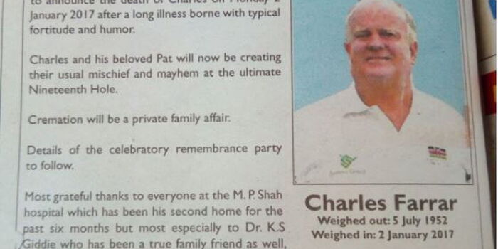 obituary message of veteran golfer charles farrar gets the