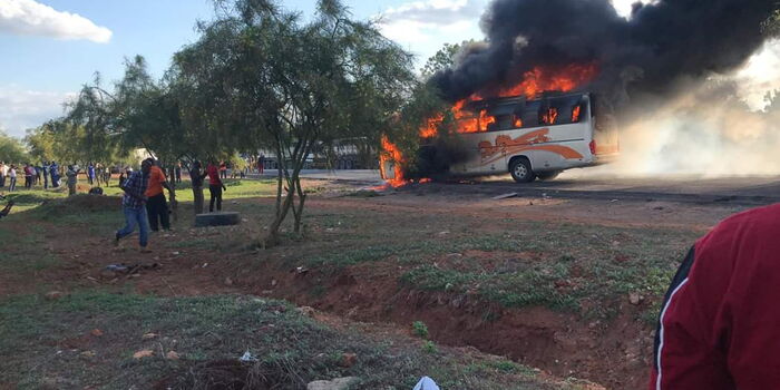 Image result for images of Kenyan bus on flames