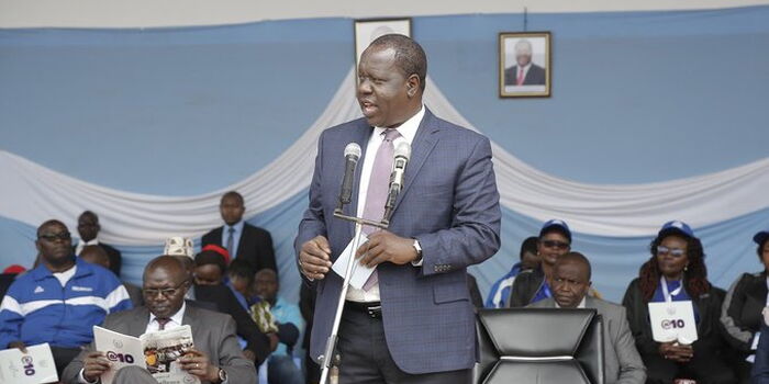 Interior Cabinet Secretary Fred Matiang'i speaking at a past briefing