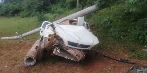 A wreckage of the white Opel saloon car off the Southern Bypass on June 7,2021