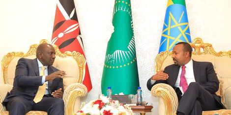 President William Ruto (left) and Ethiopia's Prime Minister Abiy Ahmed during a bilateral meeting in Addis Ababa on October 6, 2022. 