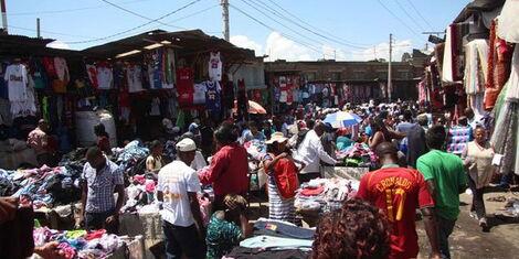 Buyers and sellers pictured at Gikomba second-hand clothes market in Nairobi County on January 20, 2019.