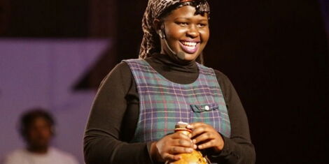 Churchill Show Comedian Jemutai during a previous live show recording.