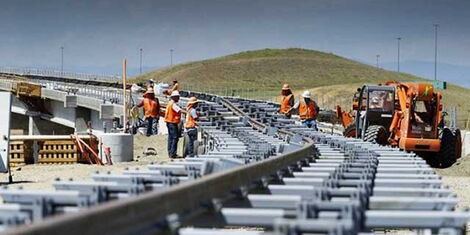 Contractors carrying out rehabilitation works on the old Nairobi-Nanyuki railway line.