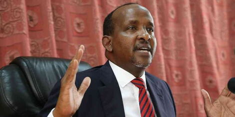 National Assembly Majority Leader Aden Duale addresses the media on June 13, 2019.