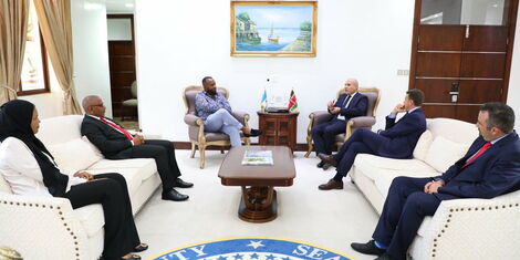 Mombasa Governor Hassan Joho hosting a foreign delegation in his office