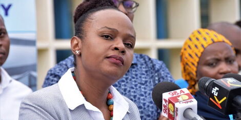 Health Ministry Chief Administrative Secretary Mercy Mwangangi addressing the media, April 2020.