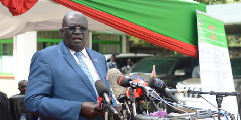 CS Education Prof George Magoha while releasing 2019 KCPE results at Mitihani House in Nairobi on Monday November 18, 2019