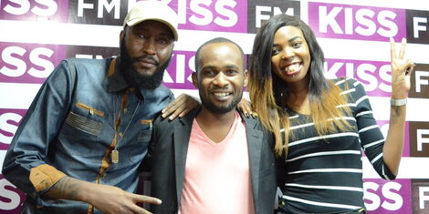 Rapper Collins Majale (Centre) during a past interview with media personalities Shaffie Weru and Adelle Onyango