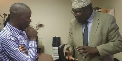 Samuel Okemwa (left) pictured during a past interview with firebrand lawyer Miguna Miguna