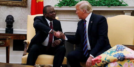 President Uhuru Kenyatta and US President Donald Trump during a meeting in the Oval Office at the White House in Washington on August 27, 2018.