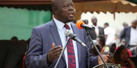 Trans Nzoia Governor Patrick Khaemba addressing a crowd.