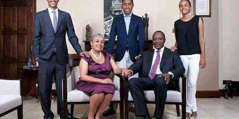 President Uhuru Kenyatta (seated right) with wife Margaret Kenyatta and their children.