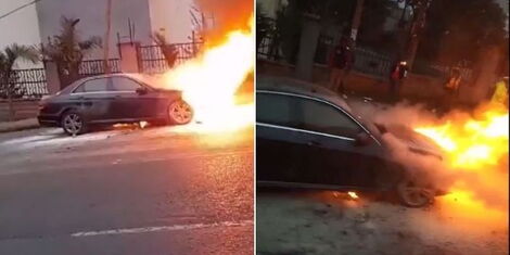 Video: A Mercedes bursts into flames at Roasters