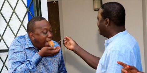 President Uhuru Kenyatta with ODM leader Raila Odinga during his birthday in 2019