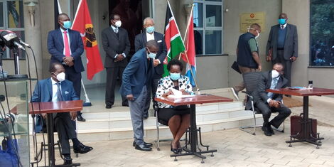 Wiper party leader Kalonzo (Standing in the Back row Centre), pictured at Jubilee Party Headquarters on June 17, 2020.