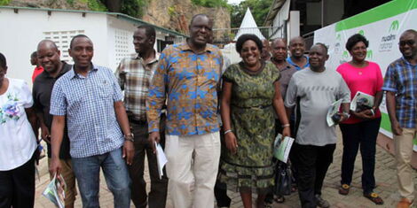 Kenya Secondary Schools Heads Association Chairman Indimuli Kahi (centre) and other headteachers leave Wild Waters resort on June 18, 2017